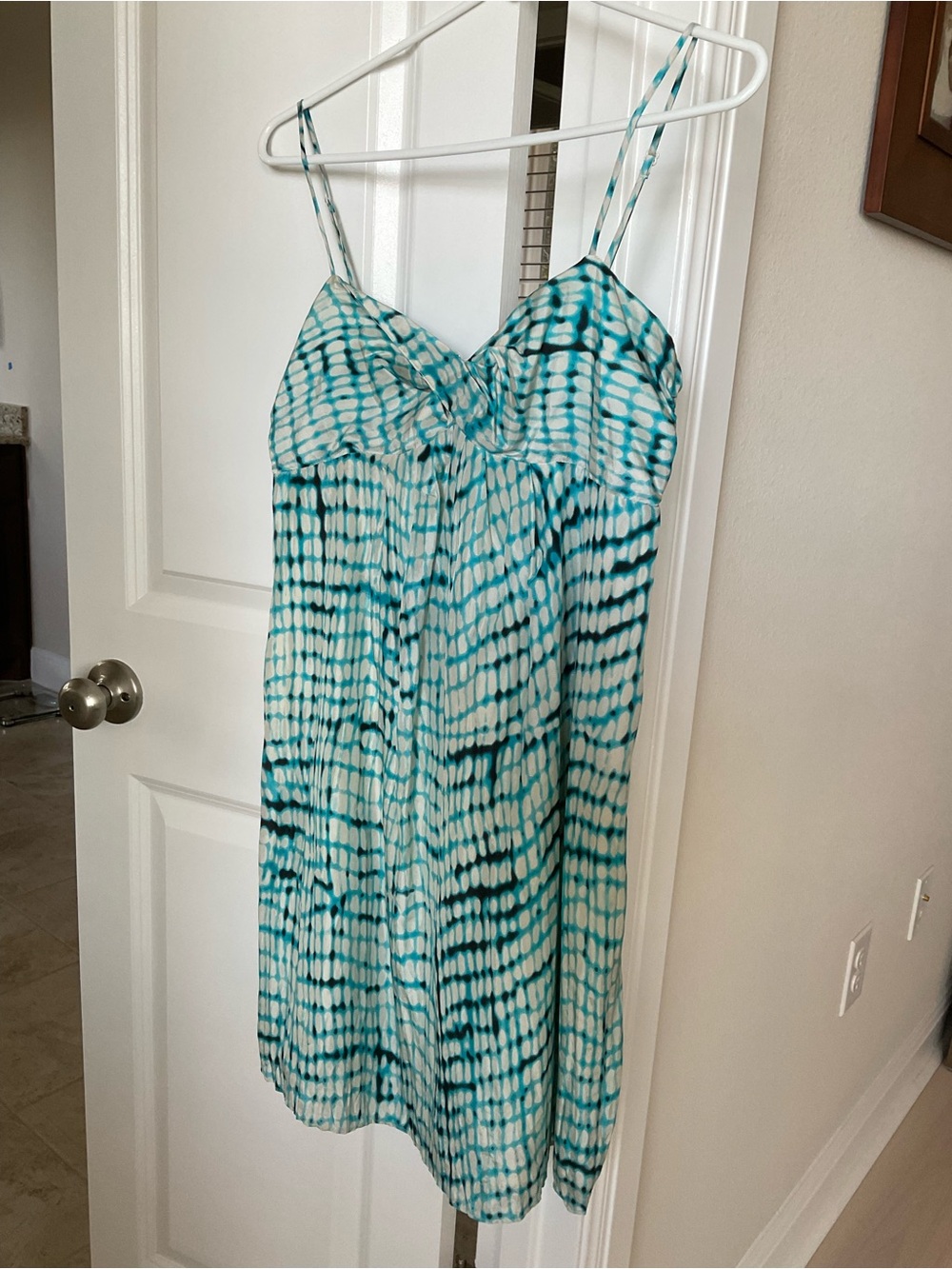 New Ann Taylor Aqua and White Tie-Dye Silk Strap Dress